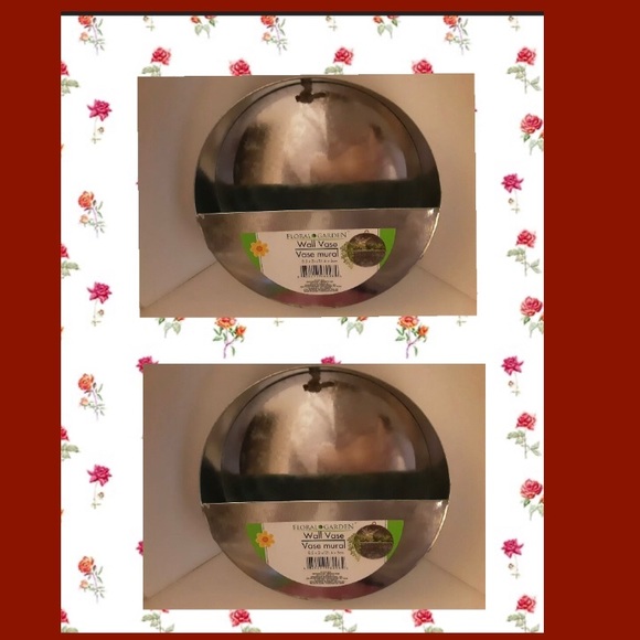 New Two Pack Floral DIY Garden Metal Hanging Wall Vases 8.5” - Picture 2 of 16